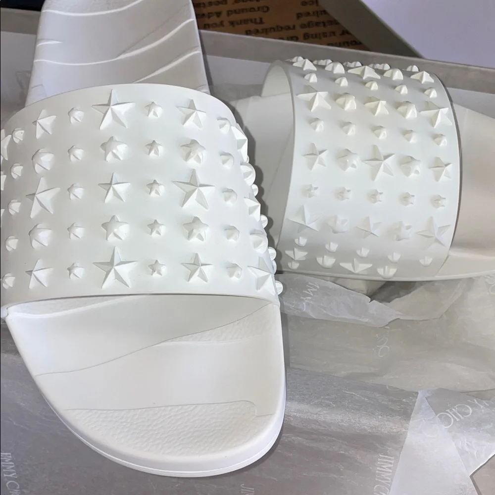 JIMMY CHOO White Star Embellished Unisex Slides - Picture 11 of 14
